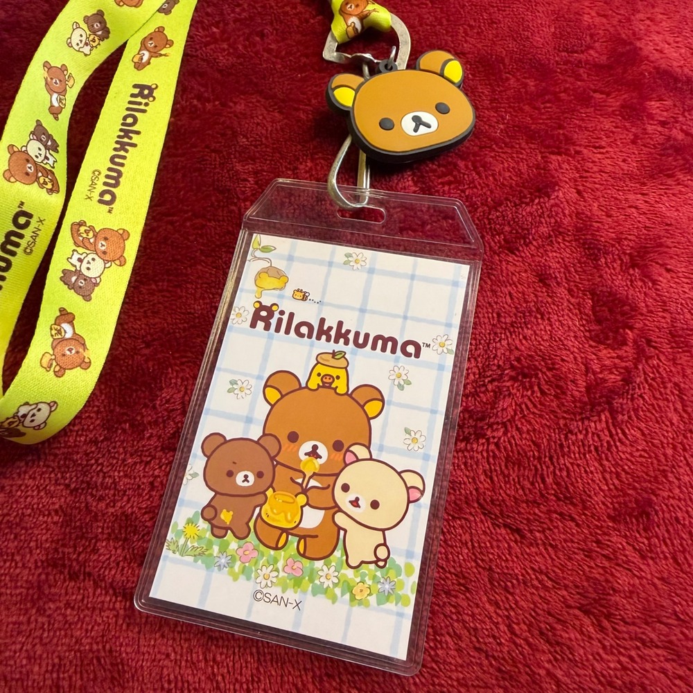 San-X Rilakkuma Lanyard ID Badge Holder Yellow Bear Charm Korilakkuma Kiiroitori